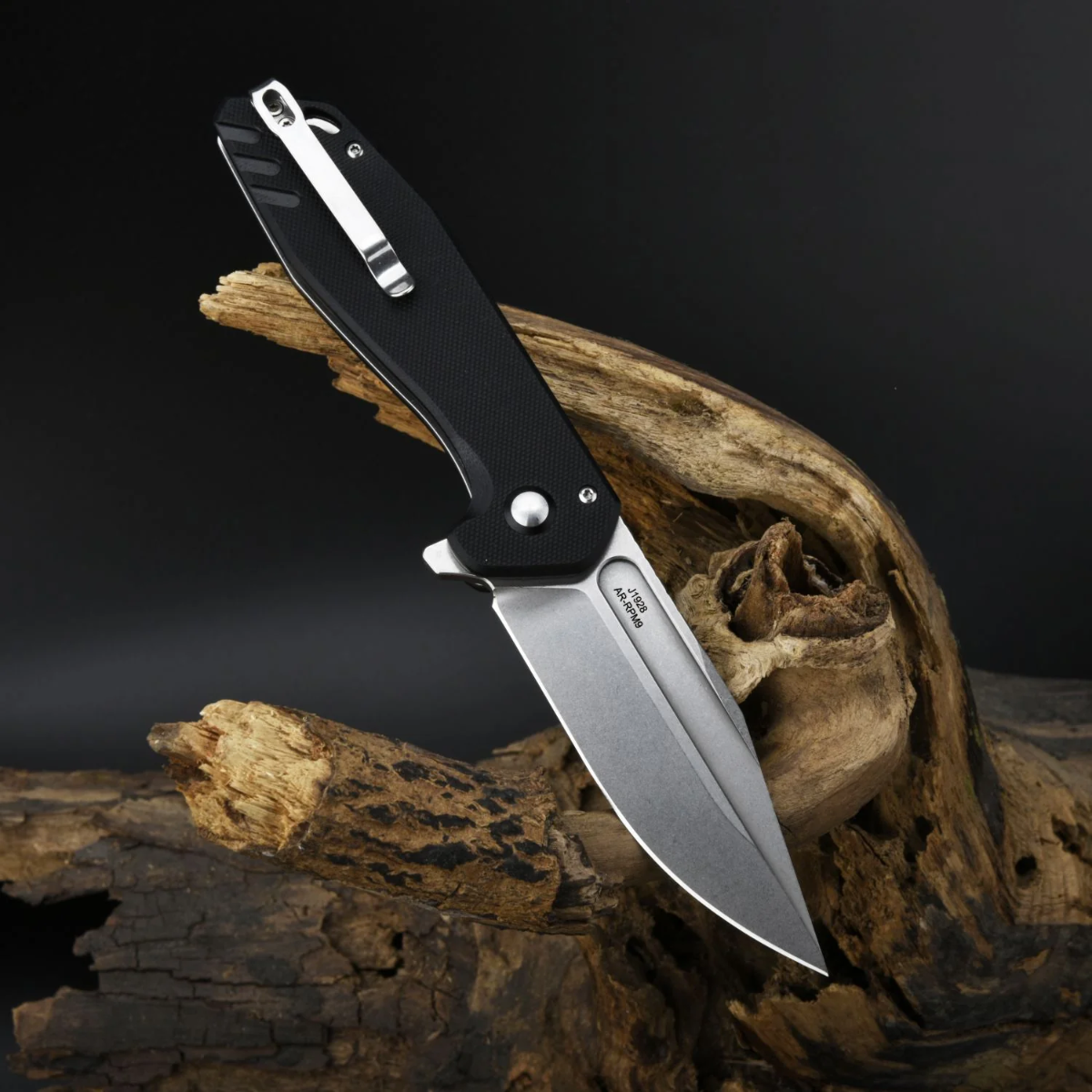 CJRB KNIVES  RIFF, AR-RPM9 STONEWASHED POWDER STEEL BLADE  AND  BLACK G10 HANDLE  - 4