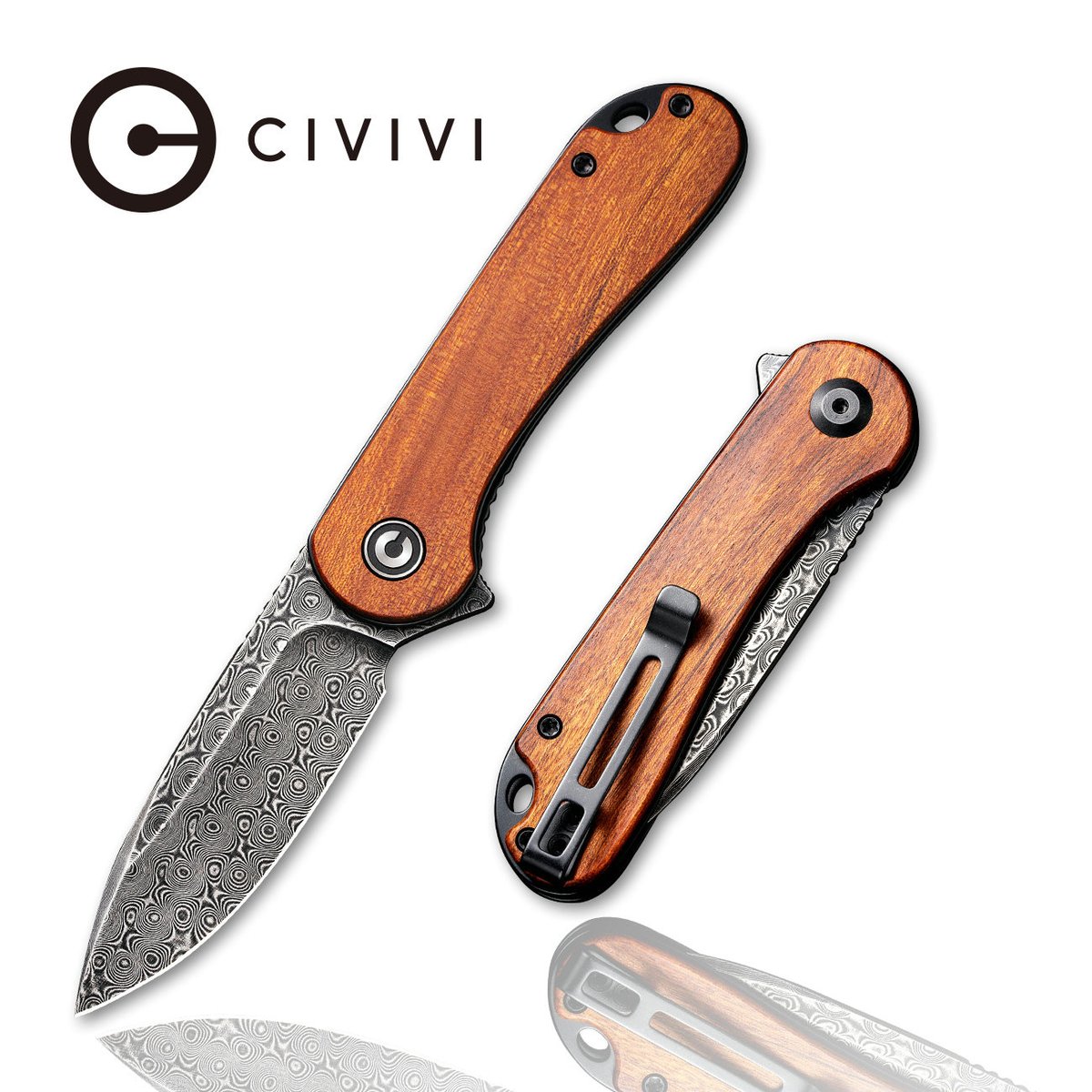 Civivi, Elementum Linerlock,  Wood,  Damascus Blade - 7