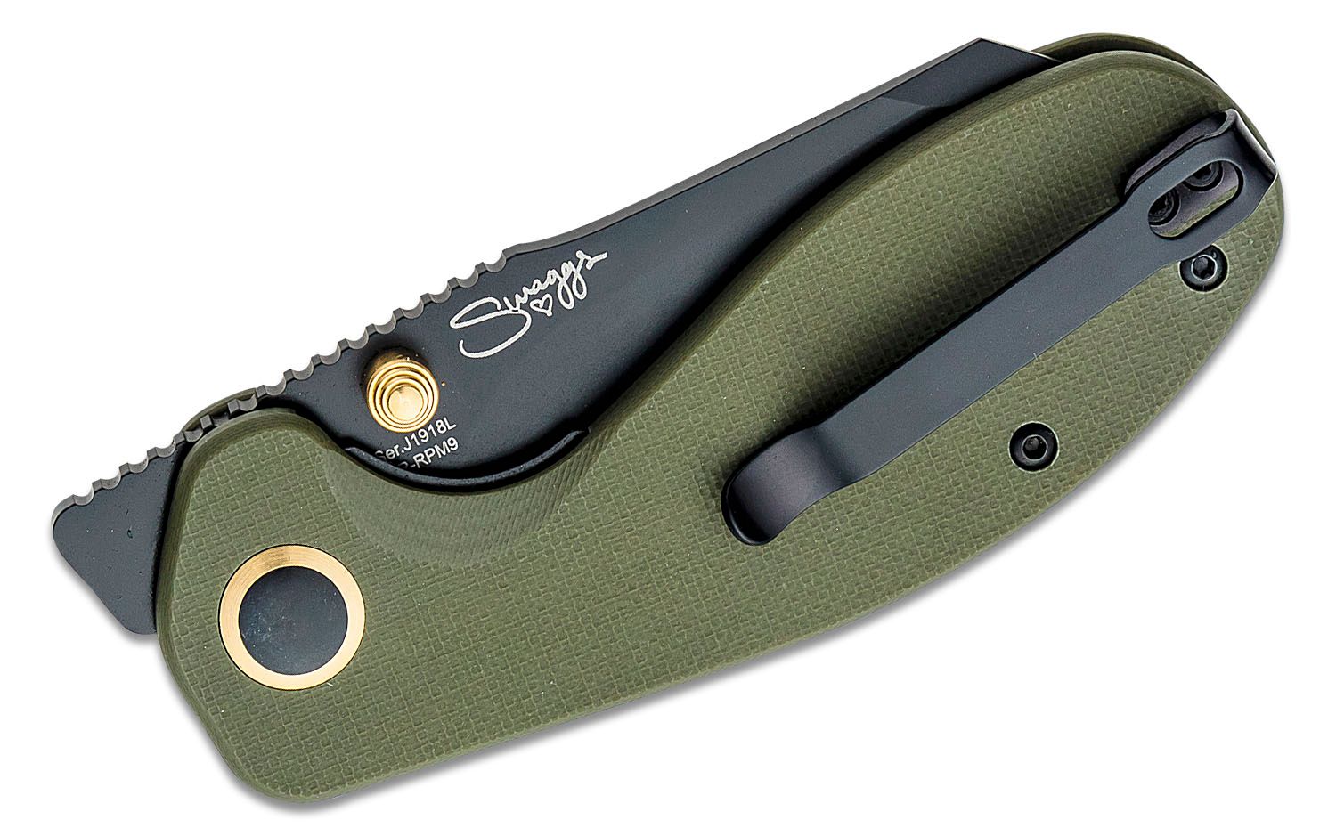 CJRB Cutlery,  MAILEAH Large,  J1918L, Black AR-RPM9 BLADE, Green Handle - 3