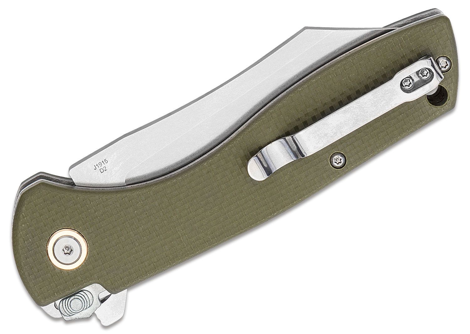 CJRB Cutlery, Kicker Flipper Knife 3.52", OD Green G10 Handles  - 2