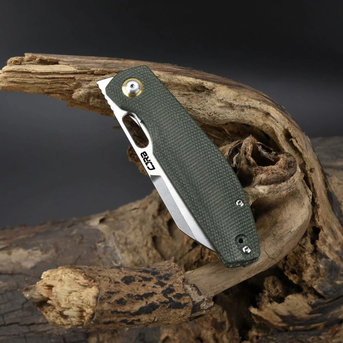 CJRB Cutlery, Ekko, Stonewashed, Green Micarta Handle, Linerlock - 2