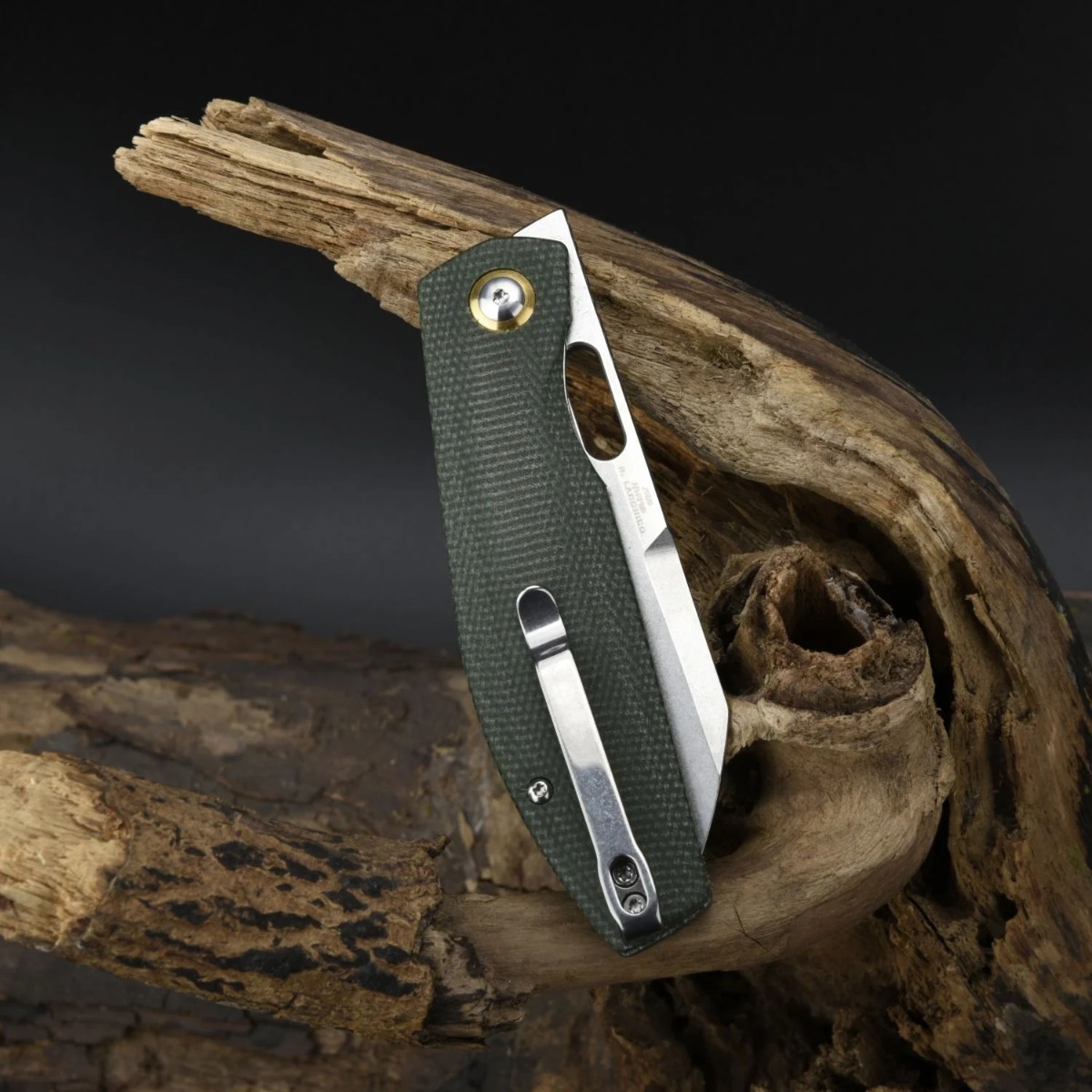 CJRB Cutlery, Ekko, Stonewashed, Green Micarta Handle, Linerlock - 3