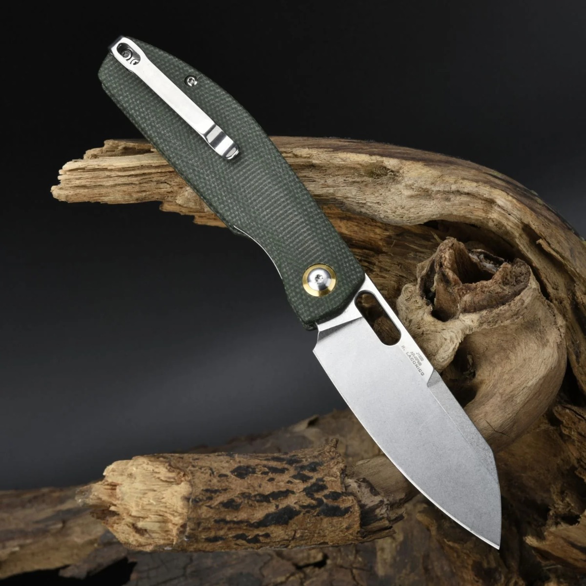 CJRB Cutlery, Ekko, Stonewashed, Green Micarta Handle, Linerlock - 4