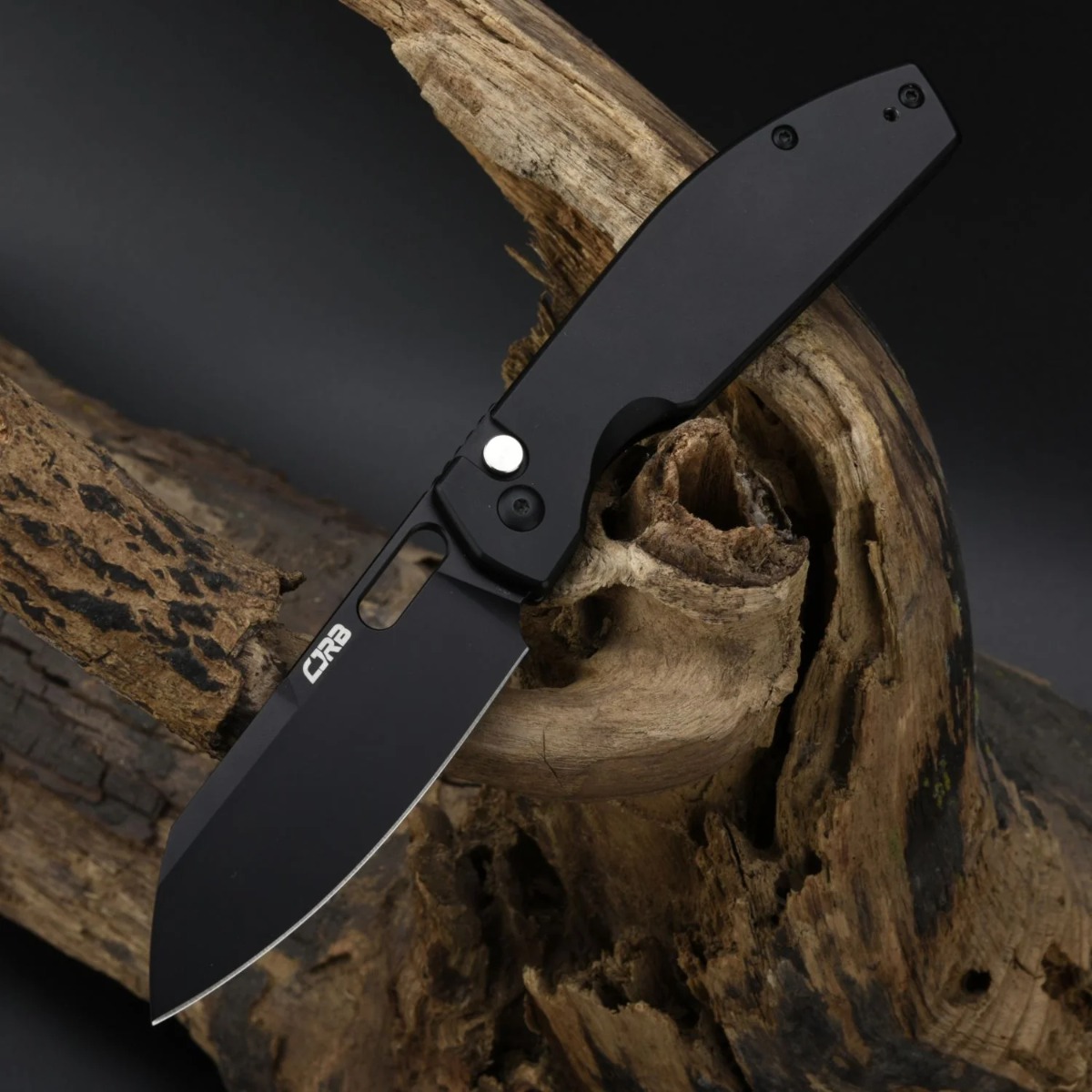 CJRB Cutlery, Ekko, Black Blade, Black Steel Handle, Buttonlock - 3