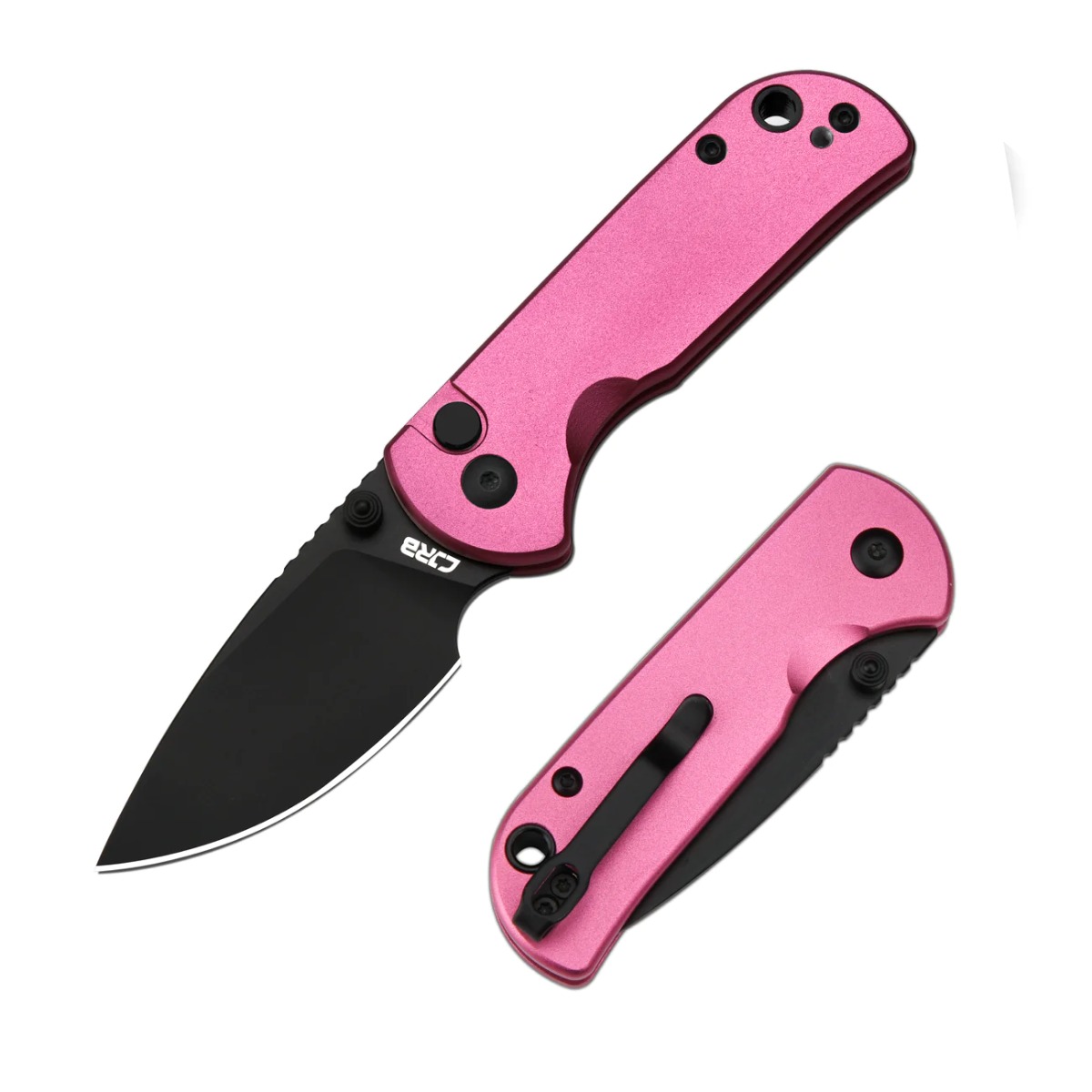 CJRB Cutlery, MICA, AR-RPM9 BLACK POWDER STEEL BLADE, PINK ALUMINIUM HANDLE FOLDING KNIVES - 1