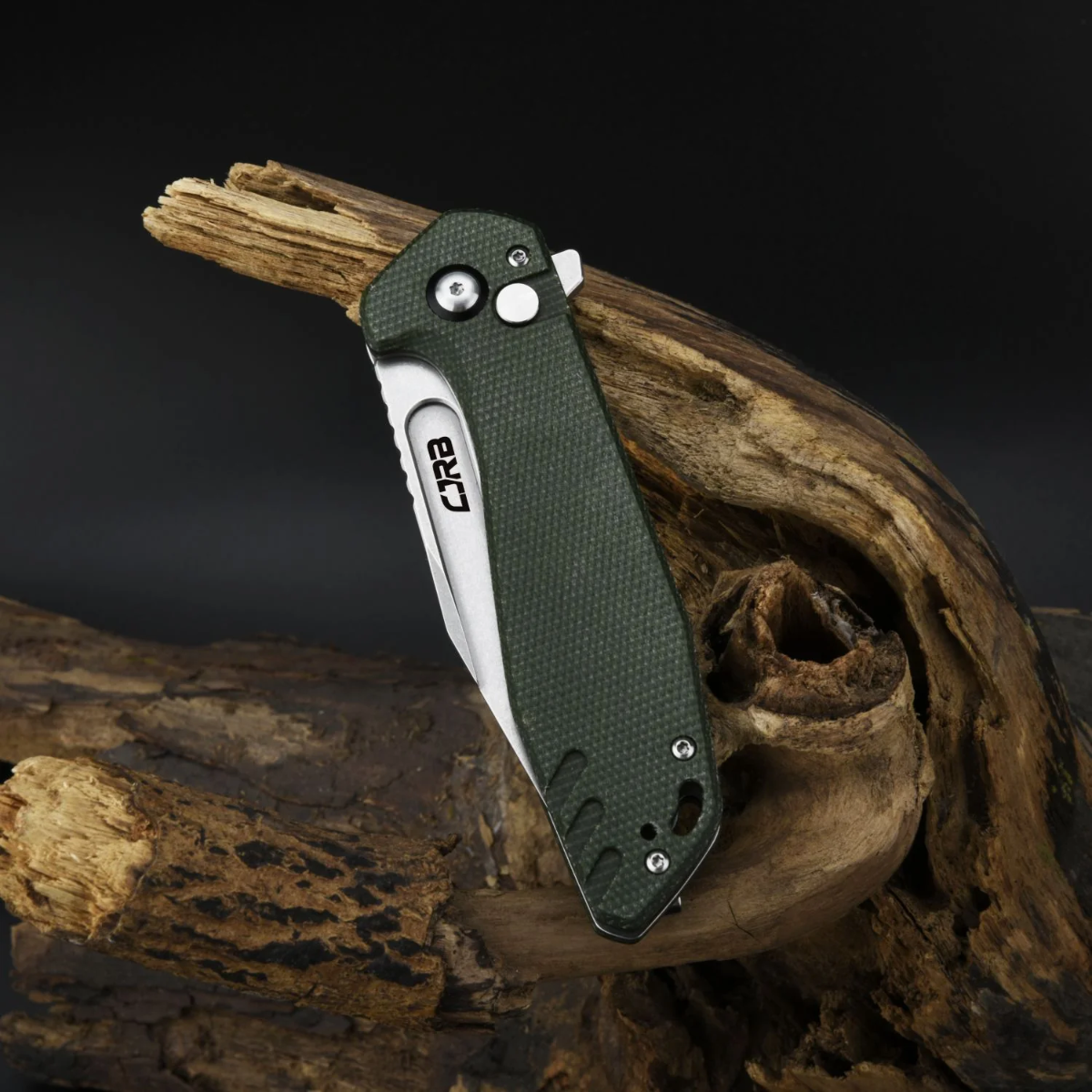 CJRB KNIVES  RIFF, AR-RPM9 STONEWASHED POWDER STEEL BLADE  AND GREEN MICARTA HANDLE  - 4