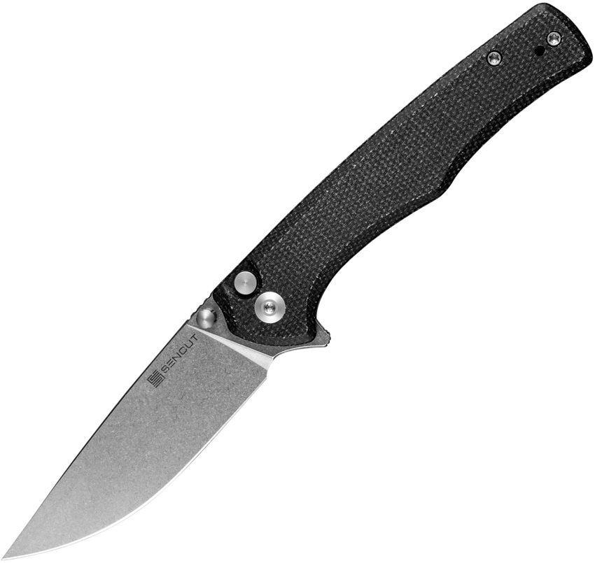 Sencut, Crowley, Button Lock, Green Micarta Handle,  Black Stonewashed - 8